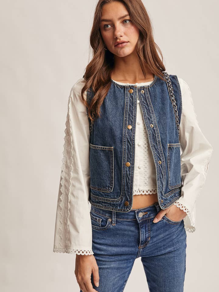 Denimvest med flettet kant FVT0003 for engroshandel hos Forte