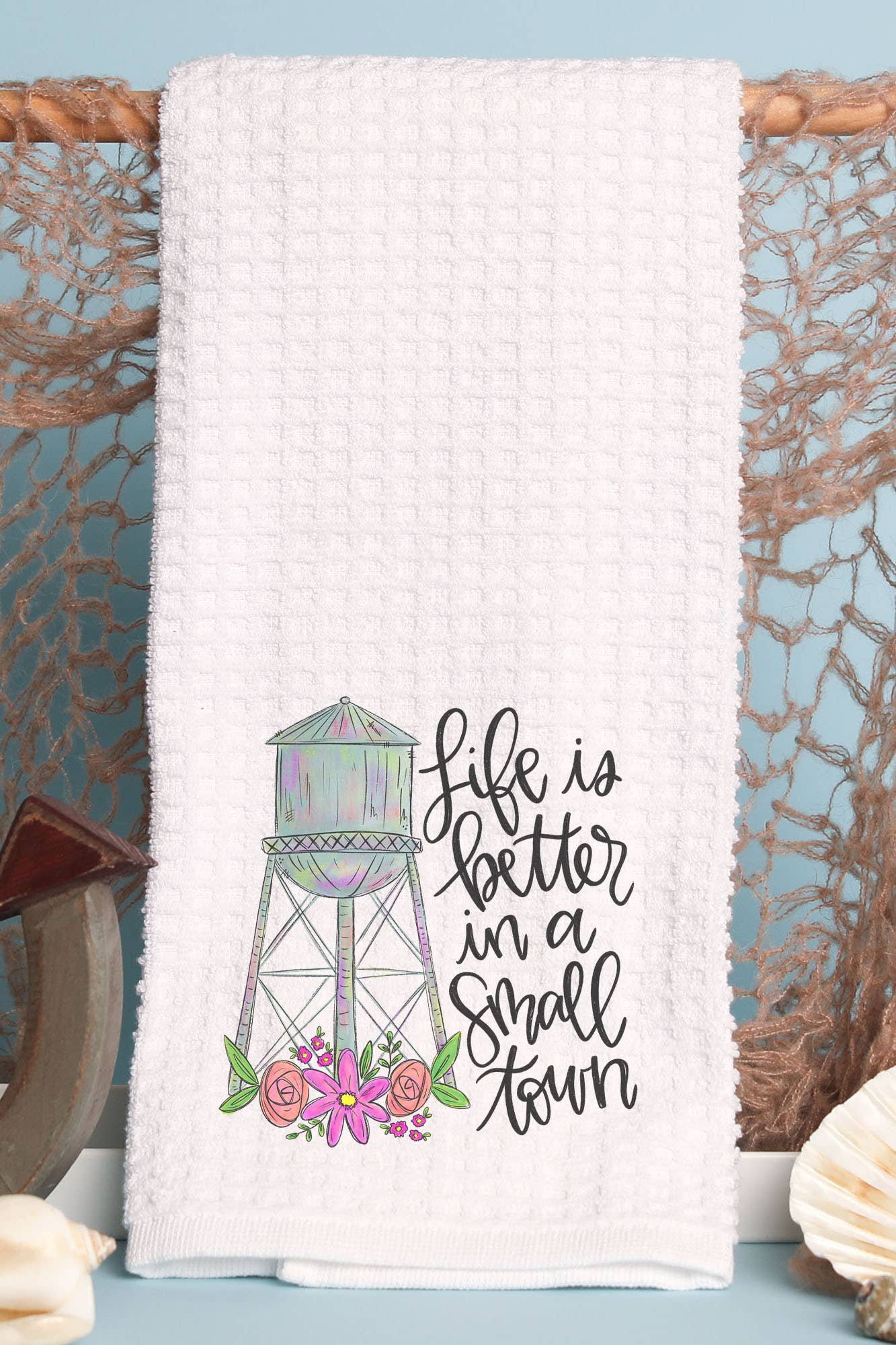 Cali Boutique Wholesale - Vente Torchons - Serviette tissée gaufre Life Better pour petite ville0