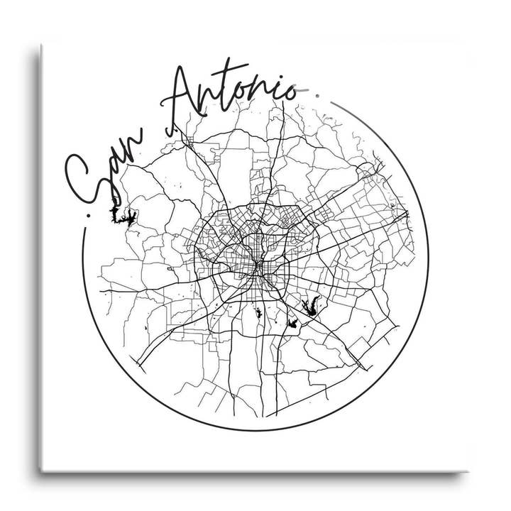 Modern San Antonio Round Map |12x12 Glass Plaque for wholesale by Love Local
