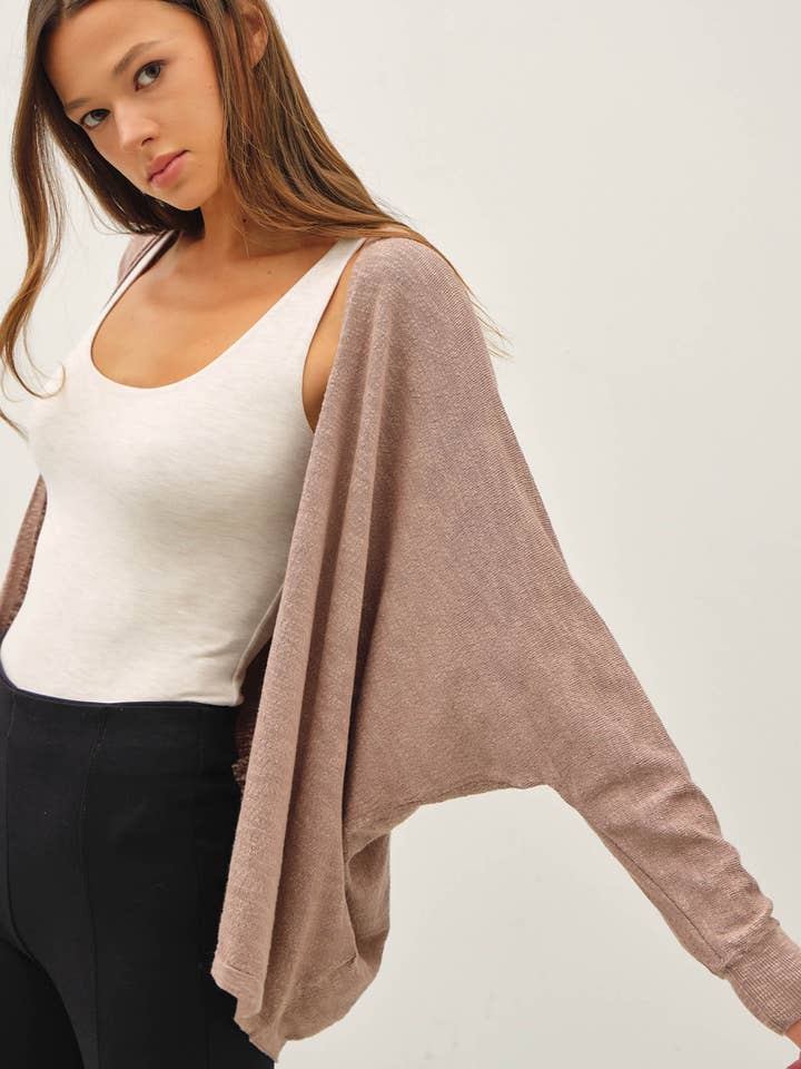 OPEN FRONT DOLMAN SLEEVE SLUB CARDIGAN for wholesale by Be Cool