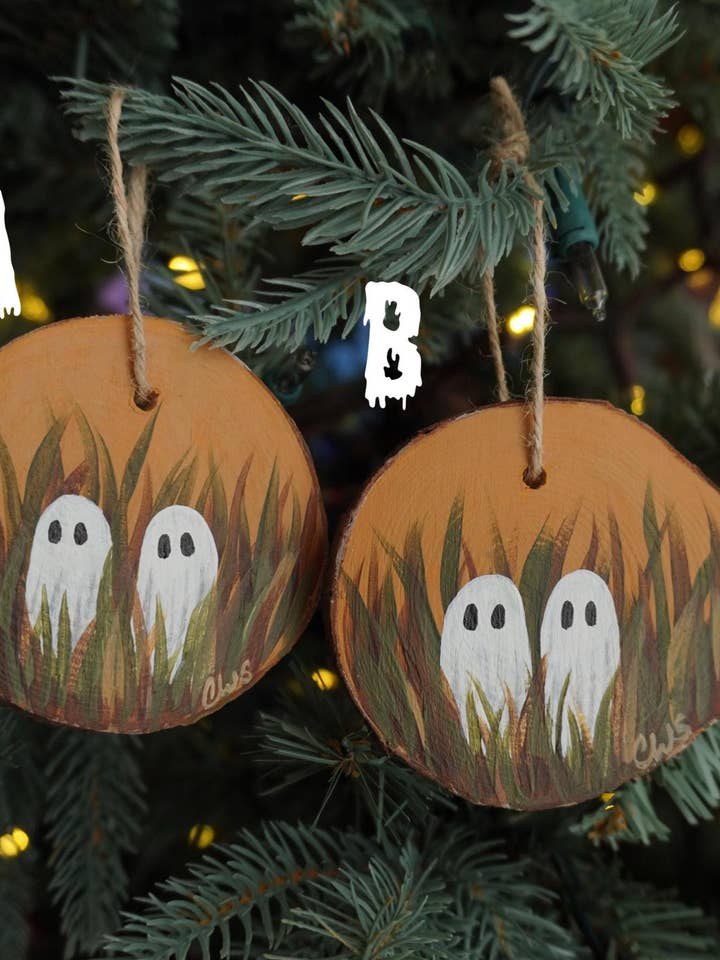 Ornamento de Madeira Pintado à Mão com Fantasmas e Bruxa por atacado de CDW Artistry