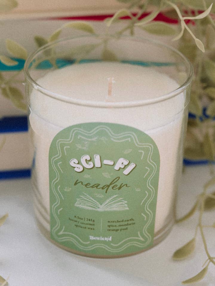 Sci-Fi Reader Candle - Book-Inspired Luxury Coconut Apricot Wax for wholesale by Bewick'd Studio