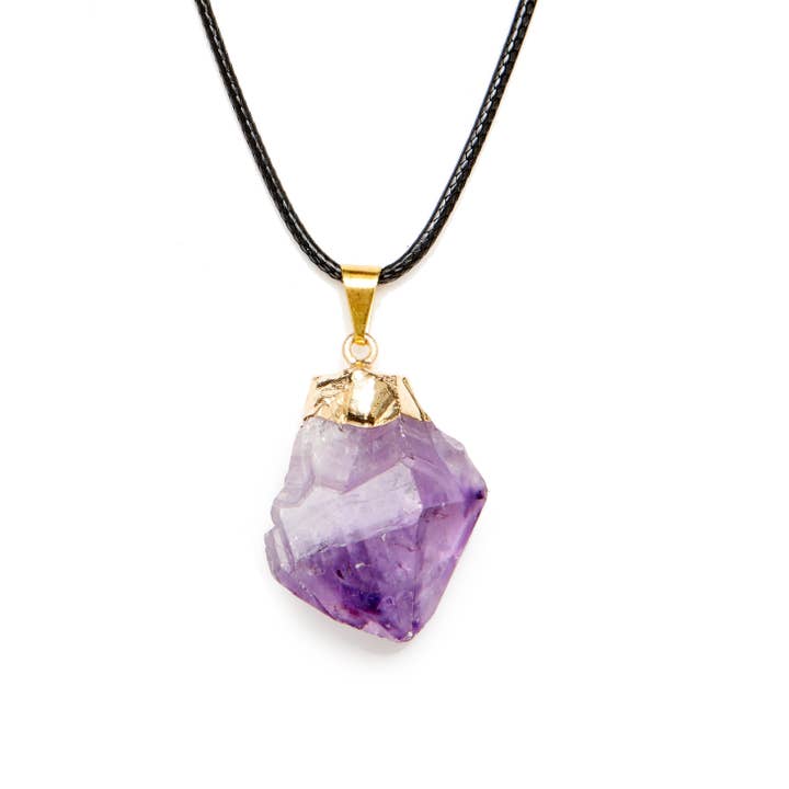 NEW! Rough/Raw Amethyst Point Necklace Pendant & Chain for wholesale by Tree of Life Gems