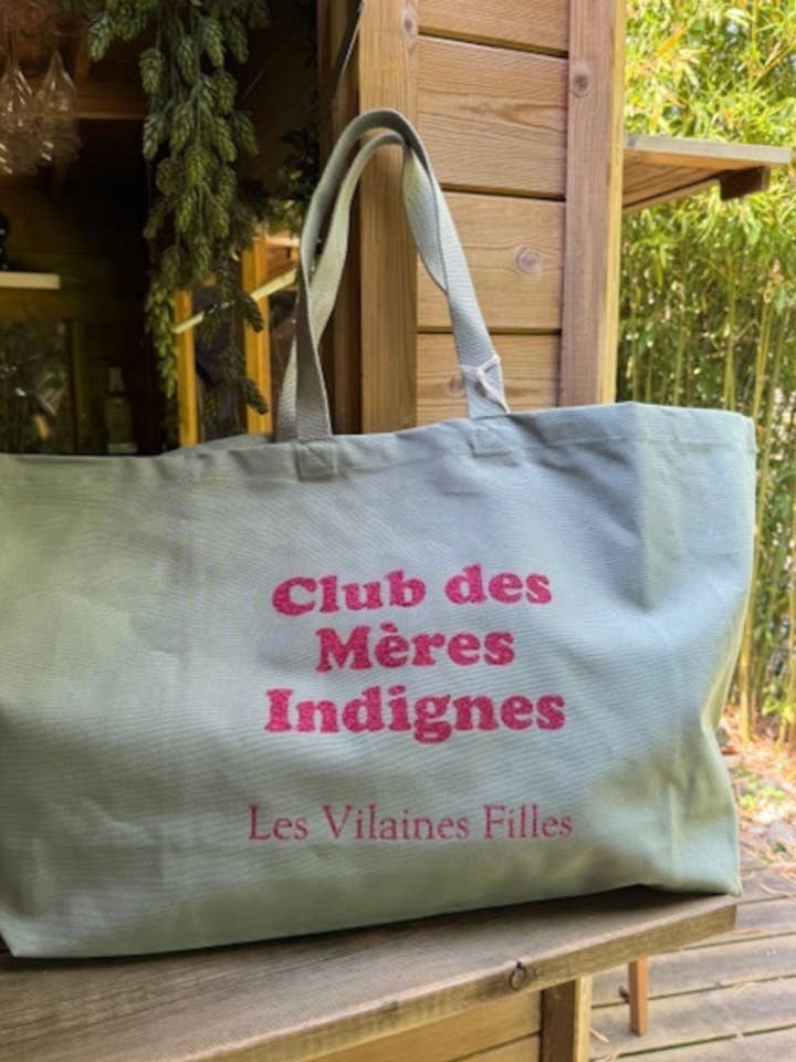XXL katoenen tas "Club van onwaardige moeders" in celadon kleur voor wholesale door Les Vilaines Filles