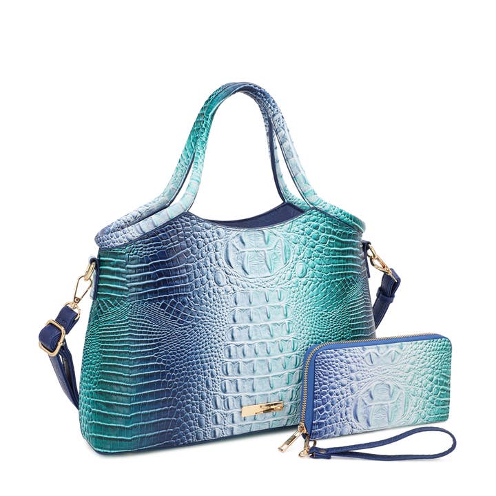 KAYLA+AVA - Wholesale Satchel - Women's - SERENDIPITY CROC EMBOSSED OMBRE SATCHEL SET WITH WALLET