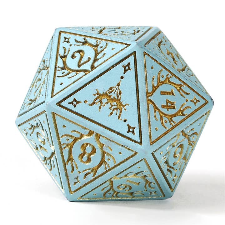 Hymgho Premium Dice - Wholesale Dice - Solid Metal Druid RPG Dice Set - Pale Cyan w/Gold1