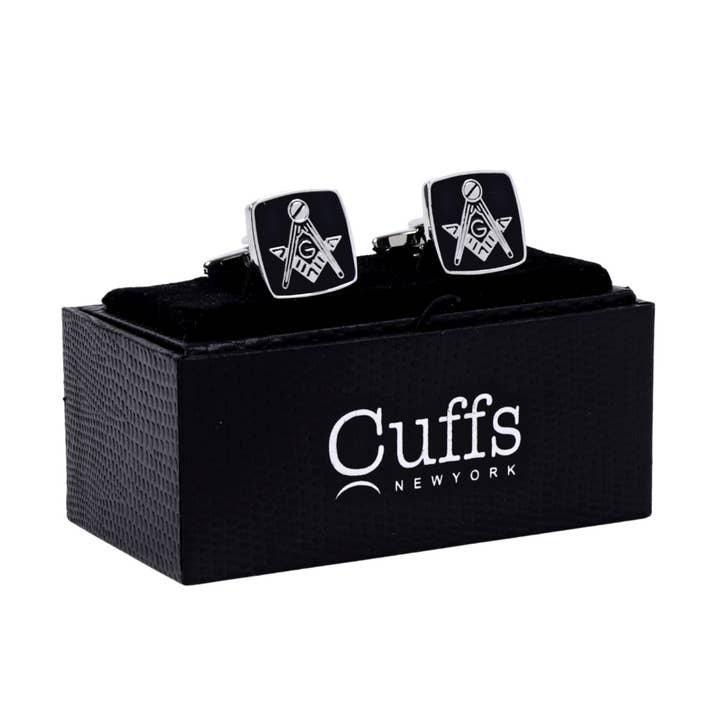 Selini New York - Wholesale Cufflinks - Silver and Black Masonic Cufflinks -CL18391