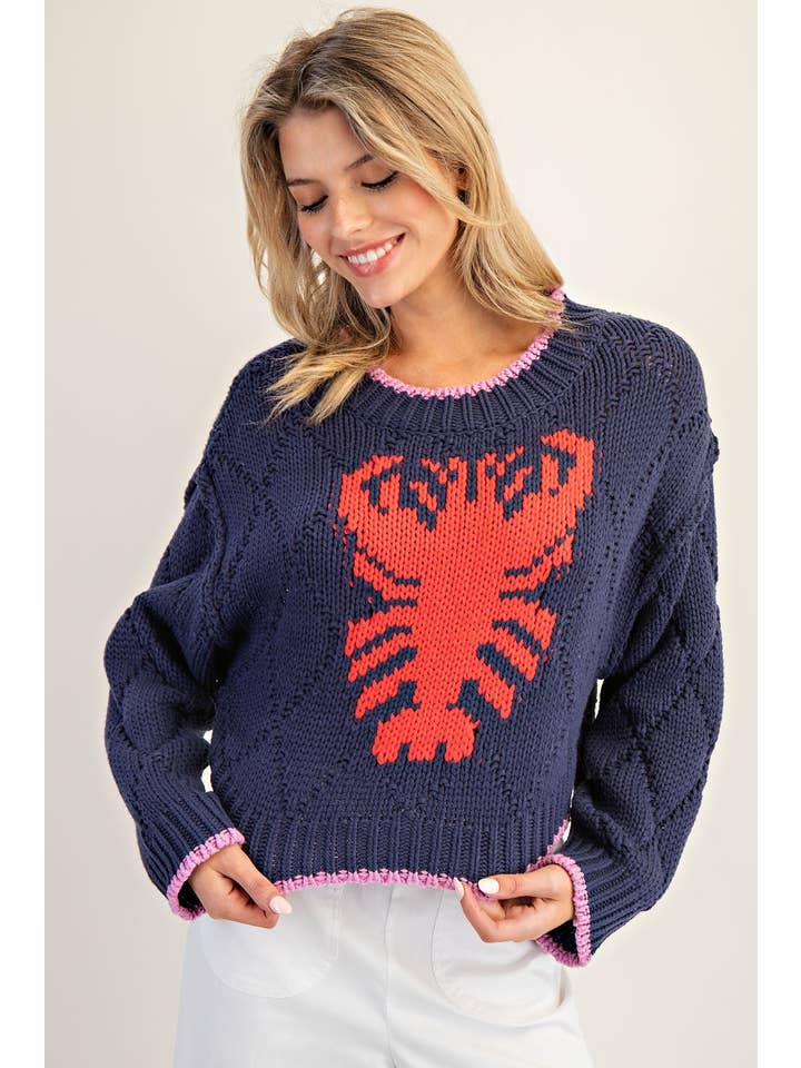 Peace Love Line - Wholesale Knit Sweater - Women's - PL8369 - LOBSTER INTARSIA KNIT CROPPED SWEATER