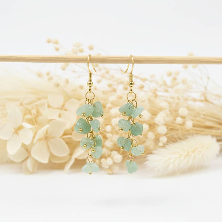Produtos Namasté - Wholesale Dangle Earrings - Green Aventurine Stone Earrings