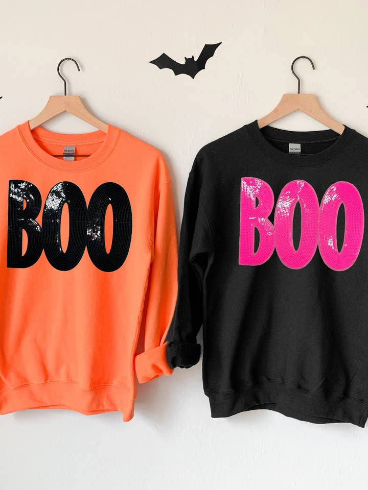 Sequin Halloween Boo Sweatshirt - Multiple Colors and other Purchase Wholesale boo sweatshirt. Free Returns & Net 60 Terms on Faire trending on Faire.