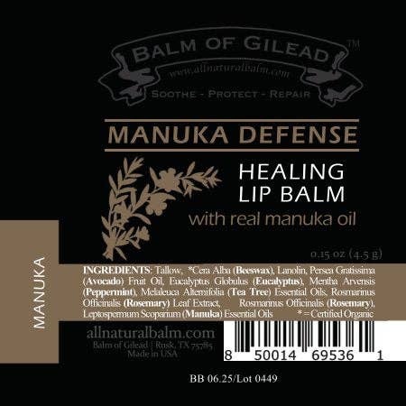 Balm of Gilead - Wholesale Lip Balm - Manuka Defense Healing Lip Balm, .15 oz Tube