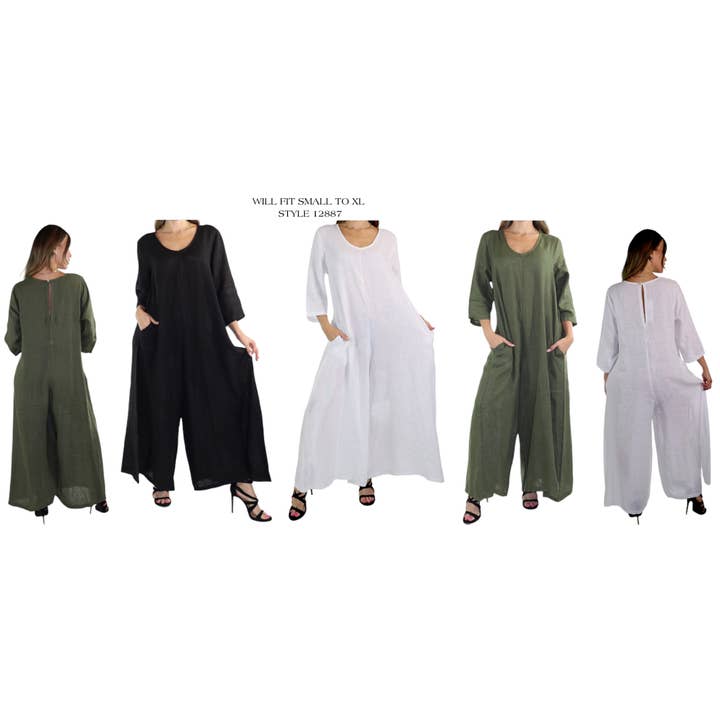 Combinaison taille unique à jambes larges en lin pur lin lavé pour la vente par LINEN AND GAUZE