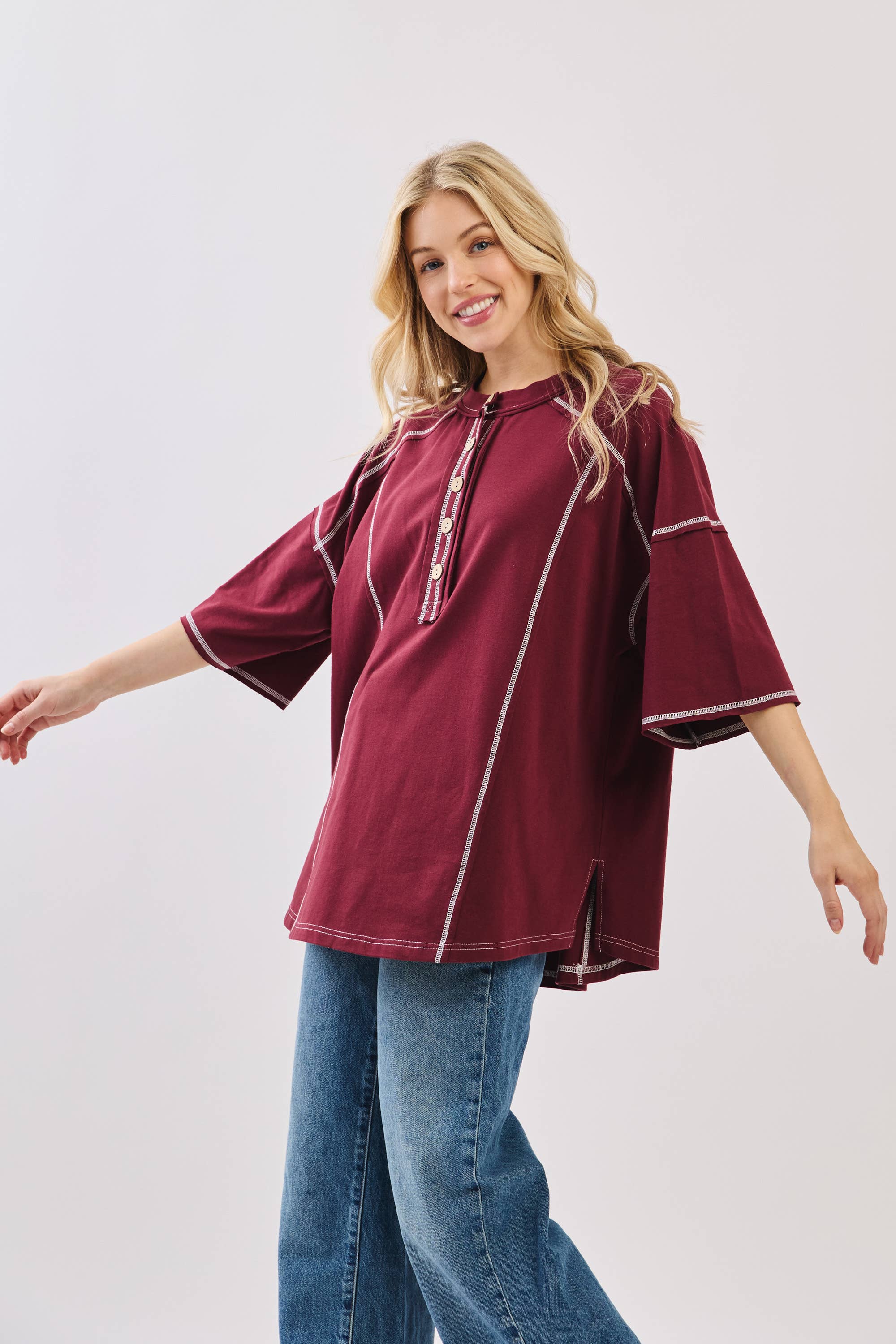 Sewn and Seen – Túnica - Mulher por atacado – Henley Relaxado com Botões18