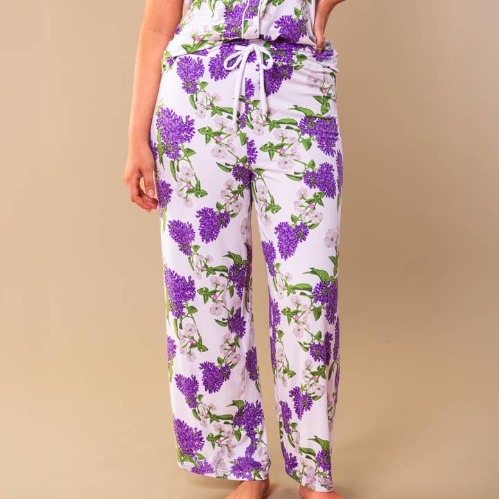 Spring Blooms Pajama Pants | Purple Floral PJ Bottoms for wholesale by Amanda Blu