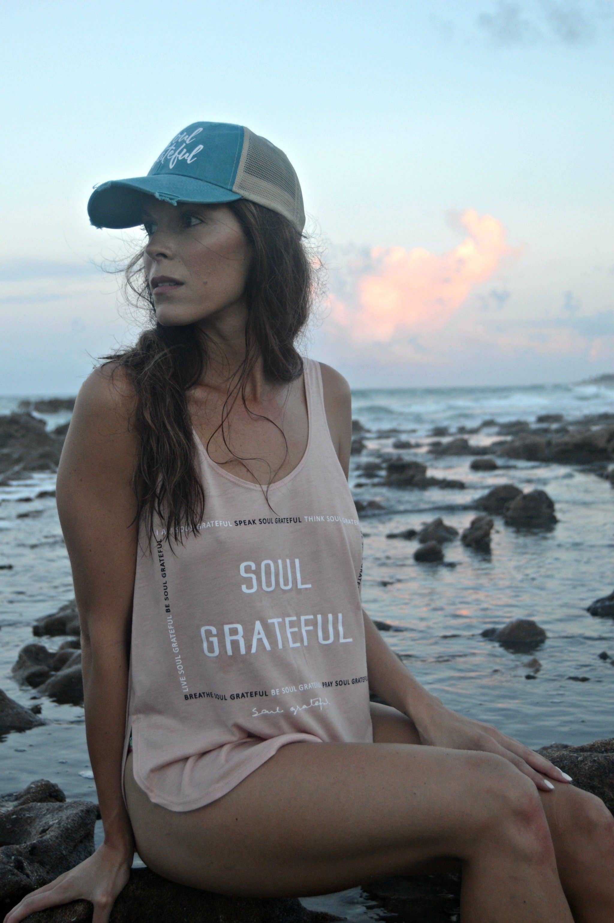 Peach The Soul's Daily Chants Flowy Side Slit Tank for wholesale on Faire2