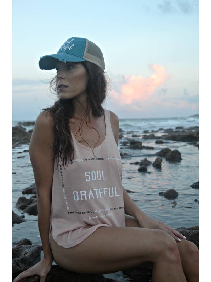 Peach The Soul's Daily Chants Flowy Side Slit Tank for wholesale on Faire2