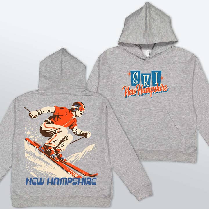 New Hampshire Retro Skier Youth Unisex Hoodie Double-Sided for wholesale by RetroPlanet