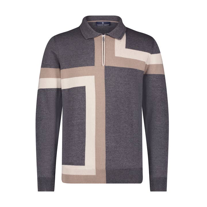 CHARCOAL Intersia Zip Polo for wholesale on Faire1