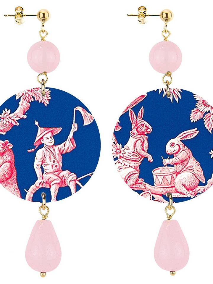 Women's earrings Toile de Jouy blue background made in Italy for wholesale by Lebole Maison