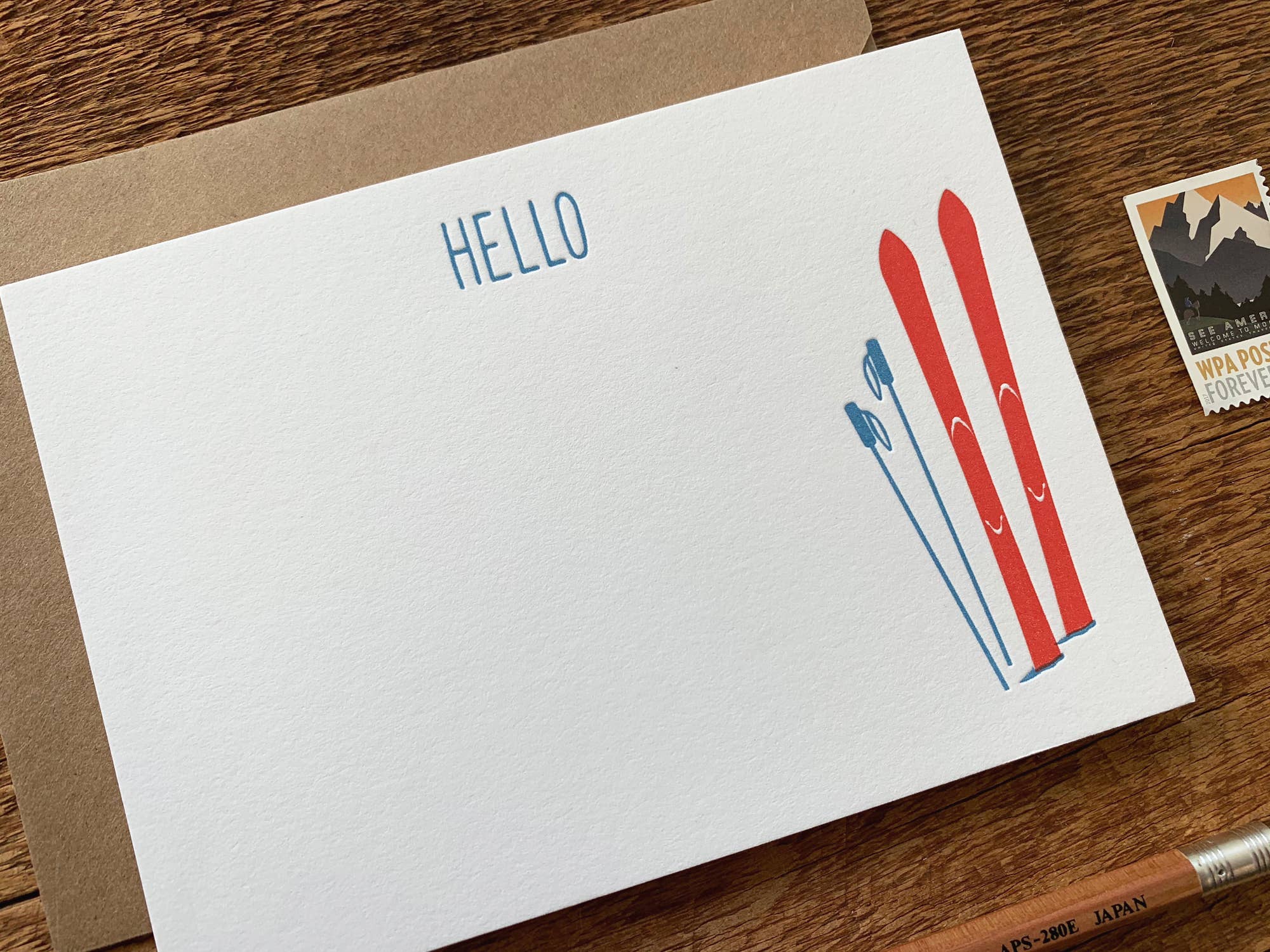 Noteworthy Paper & Press - Wholesale Stationery/Notecard Set - Hello Skis Flat Stationery2