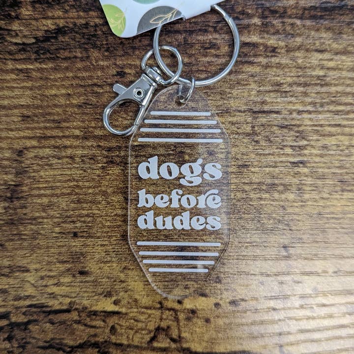 Dogs Before Dudes Acrylic Laser Cut Keychain for wholesale by Catchpenny