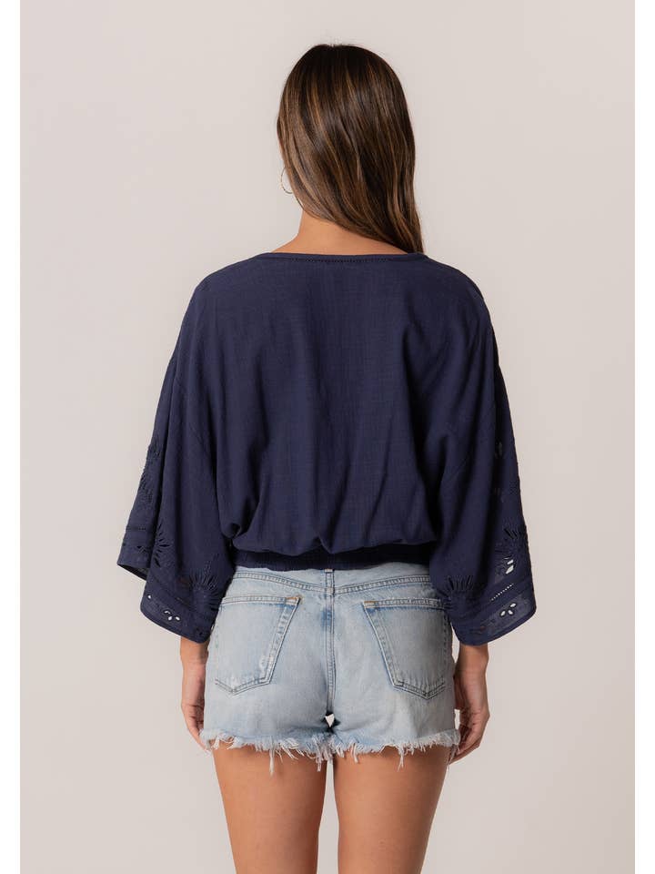 Lovestitch - Wholesale Button Down Shirt - Women's - Eyelet Embroidered Blouse
