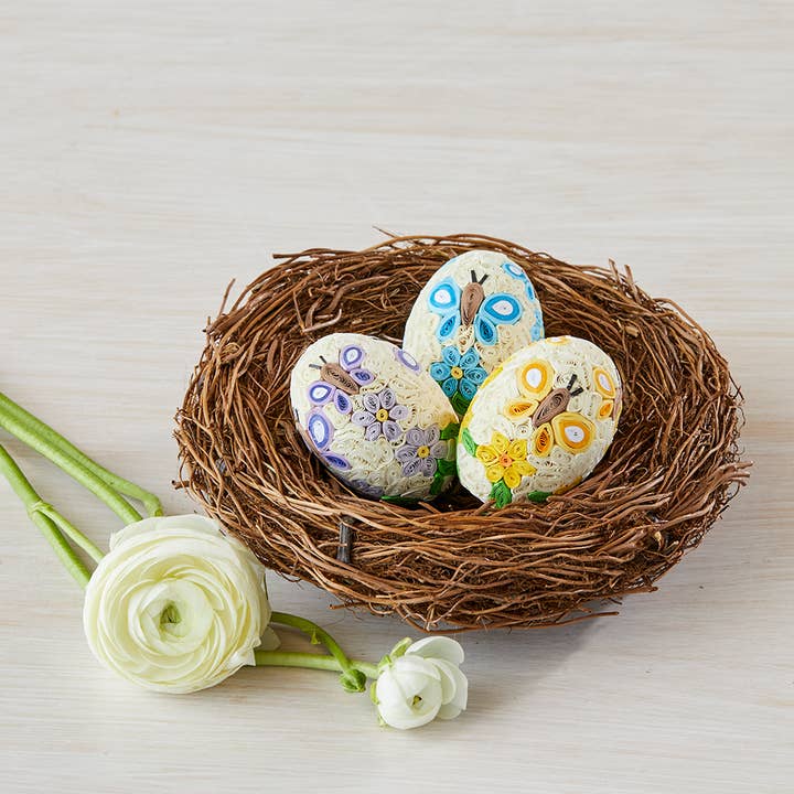 SERRV International - Wholesale Decorative Tabletop Object - Quilled Butterfly Eggs - Set of 3
