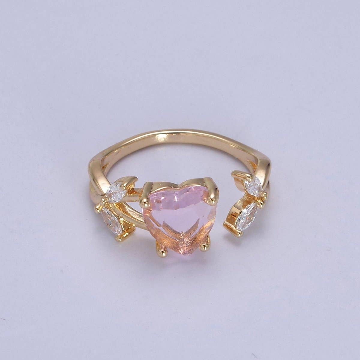 Aim Eternal - Vendita all'ingrosso Anelli multipietra - Anello Cuore Rosa, Anello Kawaii in Oro Anello Delicato Aperto Regolabile Gioiello per Regalo di San Valentino U-3640