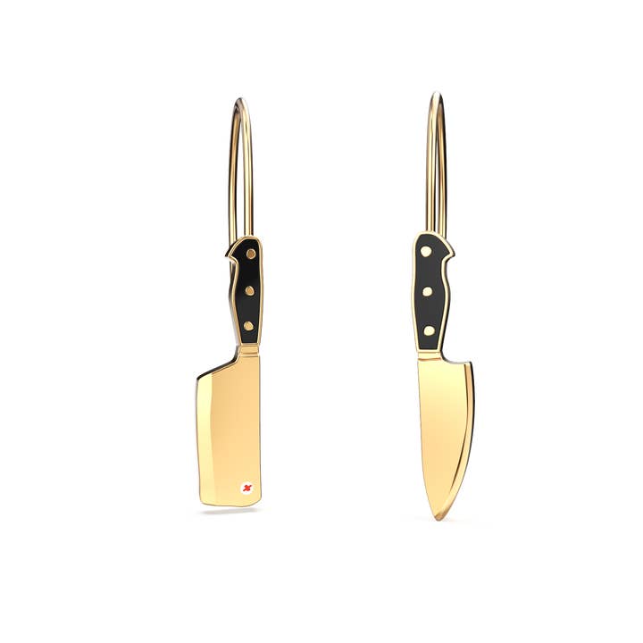 Yellow Owl Workshop - Wholesale Dangle Earrings - Chef's Knife & Cleaver Gold Earrings - Foodie Cook Chef Gift