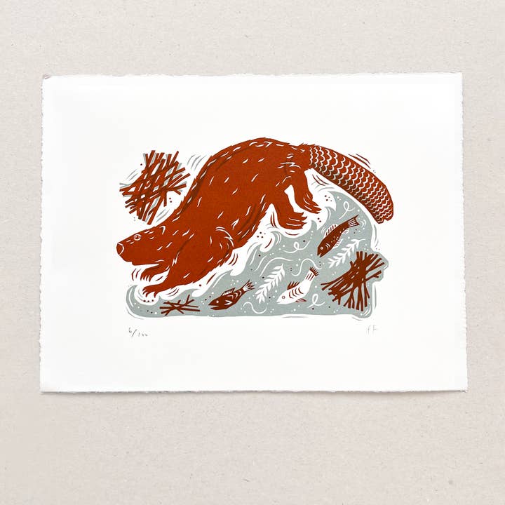 Limited Edition Screen Print - Beaver for wholesale by Folded Forest