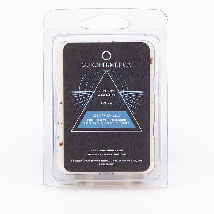 Midwinter Ritual Soy Wax Melt with Peppermint and Sodalite for wholesale by OuroHermetica