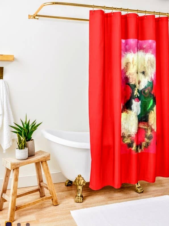 "Christmas Teddy" Shower Curtain Lady Barbara Pinson Artist Home for wholesale by Lady Barbara Pinson Artist