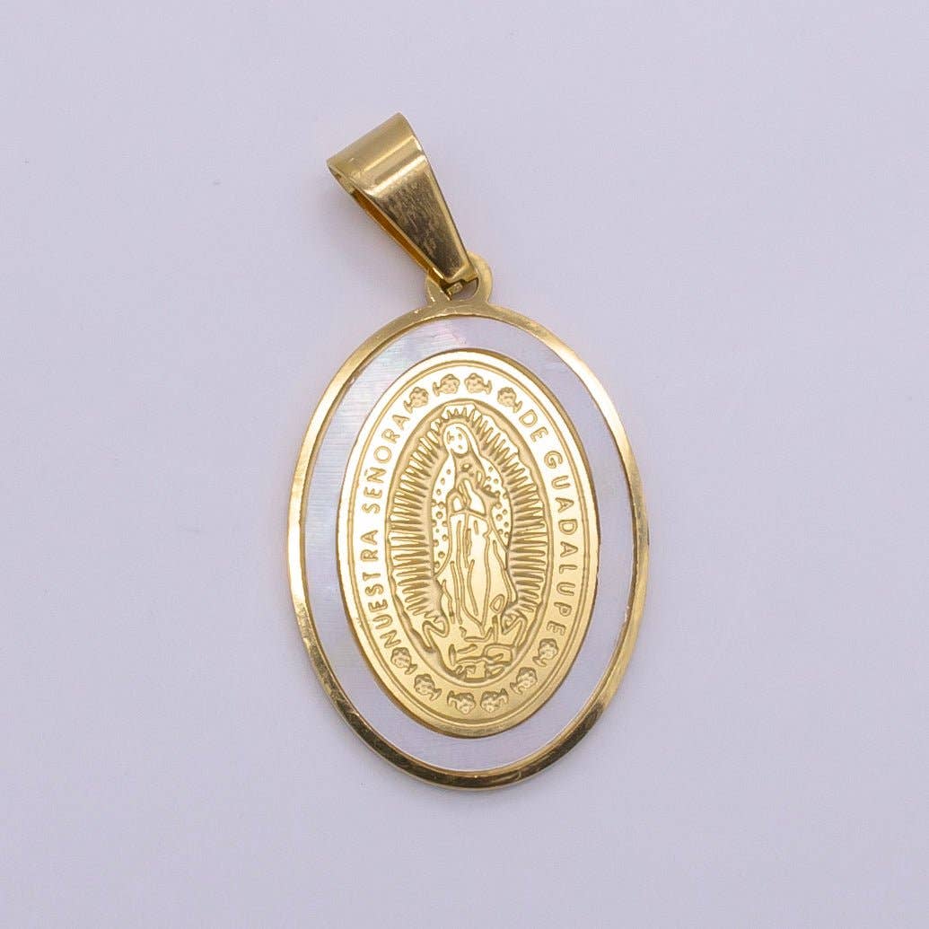 Aim Eternal - Wholesale Individual Charm/Pendant - Stainless Steel "Nuestra Señora Guadalupe" Mother Mary Oval Pendant | P14790