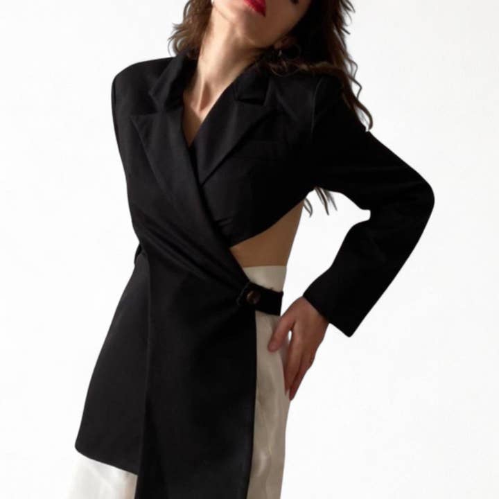 London Atelier Byproduct – wholesale Blazer – Women's – Reworked Black Blazer With Wrap Detail And Cut Out Back1