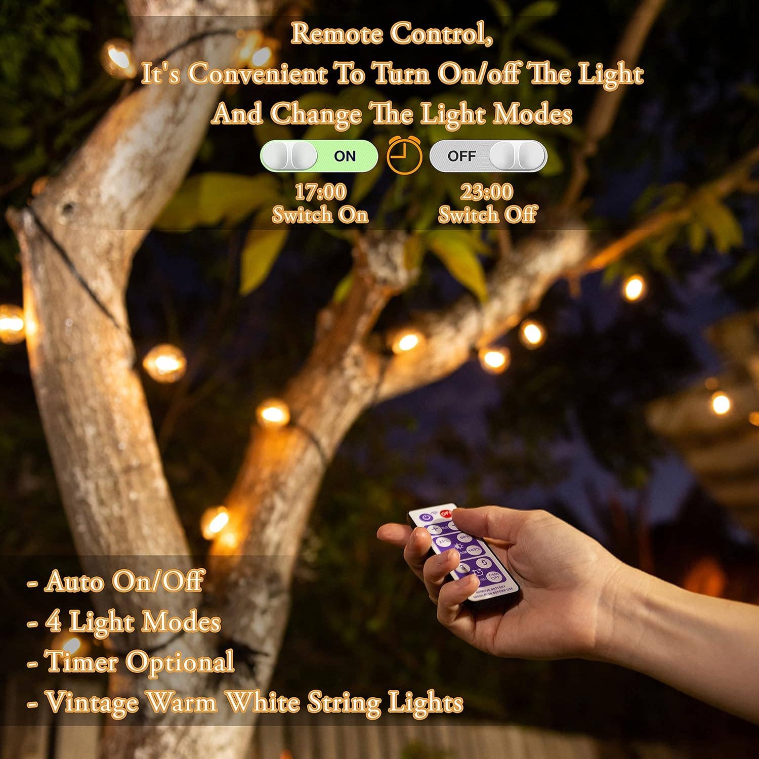 Moss & Stone - Wholesale Outdoor/lawn light - Solar Outdoor String Lights 25 Ft with 15 Edison Bulbs, Outdoor Lights for Patio LED Bulb G40 Warm White Light, Waterproof for Christmas Party, Garden Porch Deck, USB Charging2