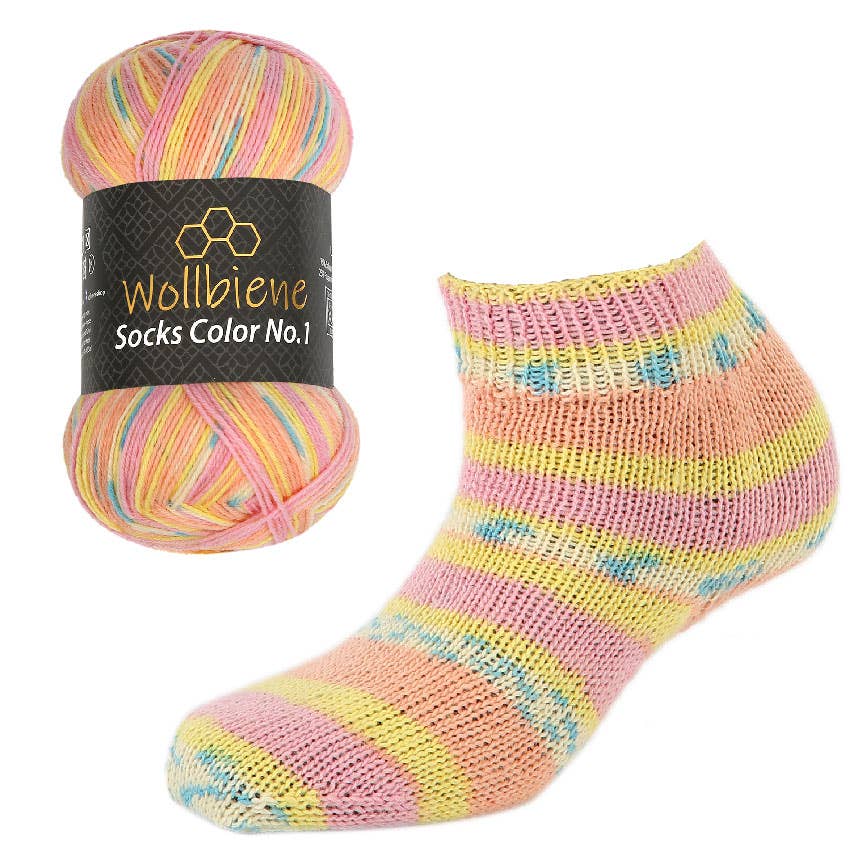 Wollbiene - Venta al por mayor Hilos - Hilo para calcetines Wool Bee Socks Color, 100 g, grosor 4 hebras4