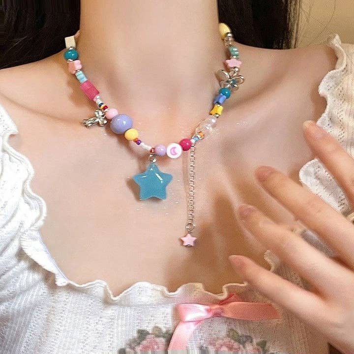 Summer Colorful Star Bead Pendant Necklace for wholesale by MoodGold