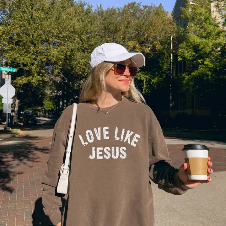 Verita Culture - Wholesale Graphic Sweatshirt - Women's - Love Like Jesus Christian inspirational Garment Dyed Comfort Colors Sweatshirt (2 lines)11