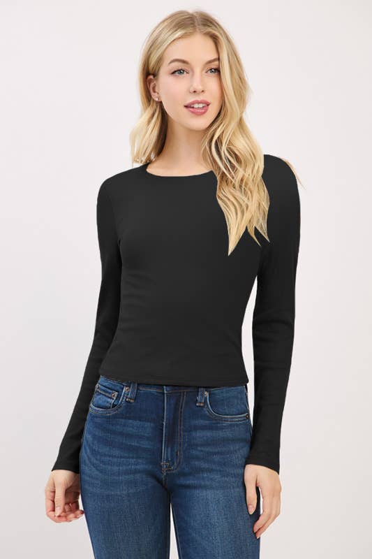 Heart & Hips - Wholesale Knit Top - Women's - RT56762L - FRONT DOUBLE LAYERED CREW NK LONG SLV TOP0