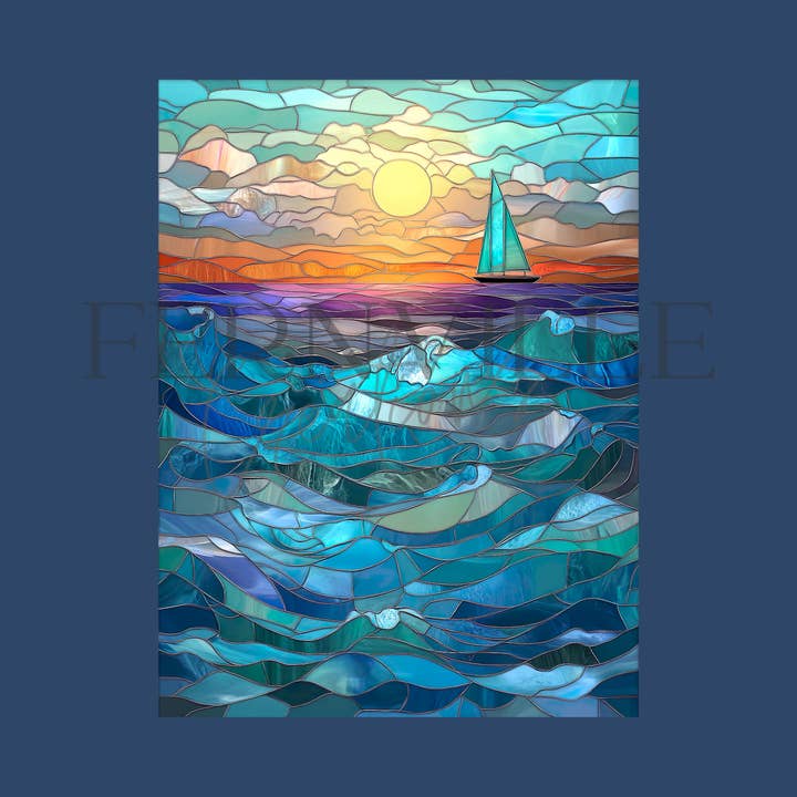 Fernville Creations - Wholesale Cutting Board - Seascape Tempered Glass Cutting Board, Printed Stained Glass2