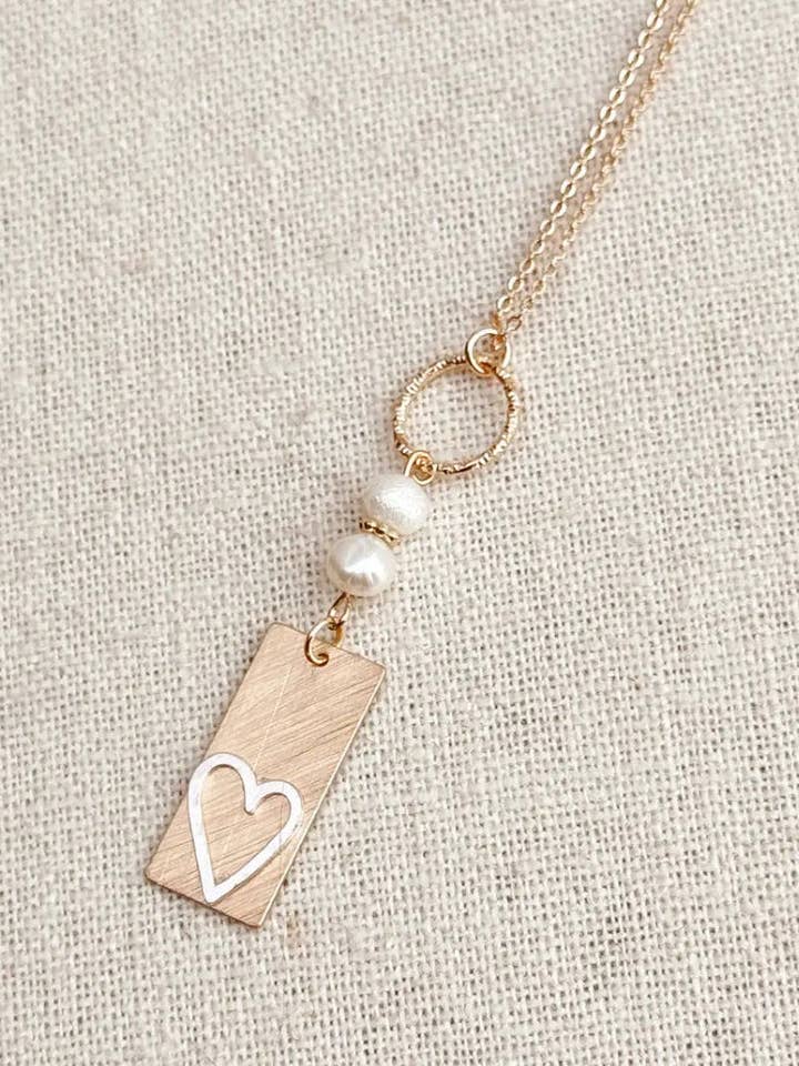 Two-Tone Heart Tag Pearl Necklace for wholesale by Wake Up & Glow