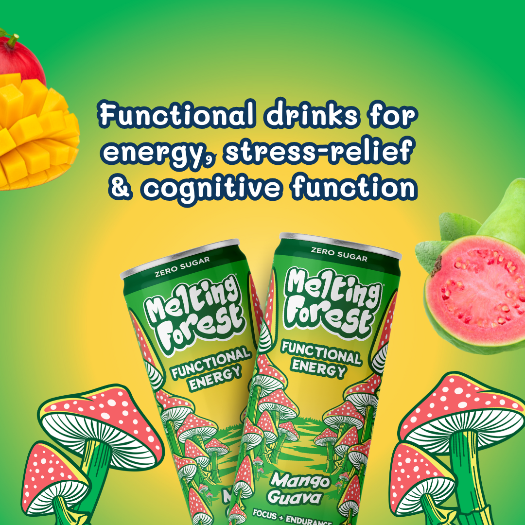 Melting Forest – Engroshandel Sports-/energidrik – Melting Forest svampe energidrik | Mango Guava | Adaptogen3