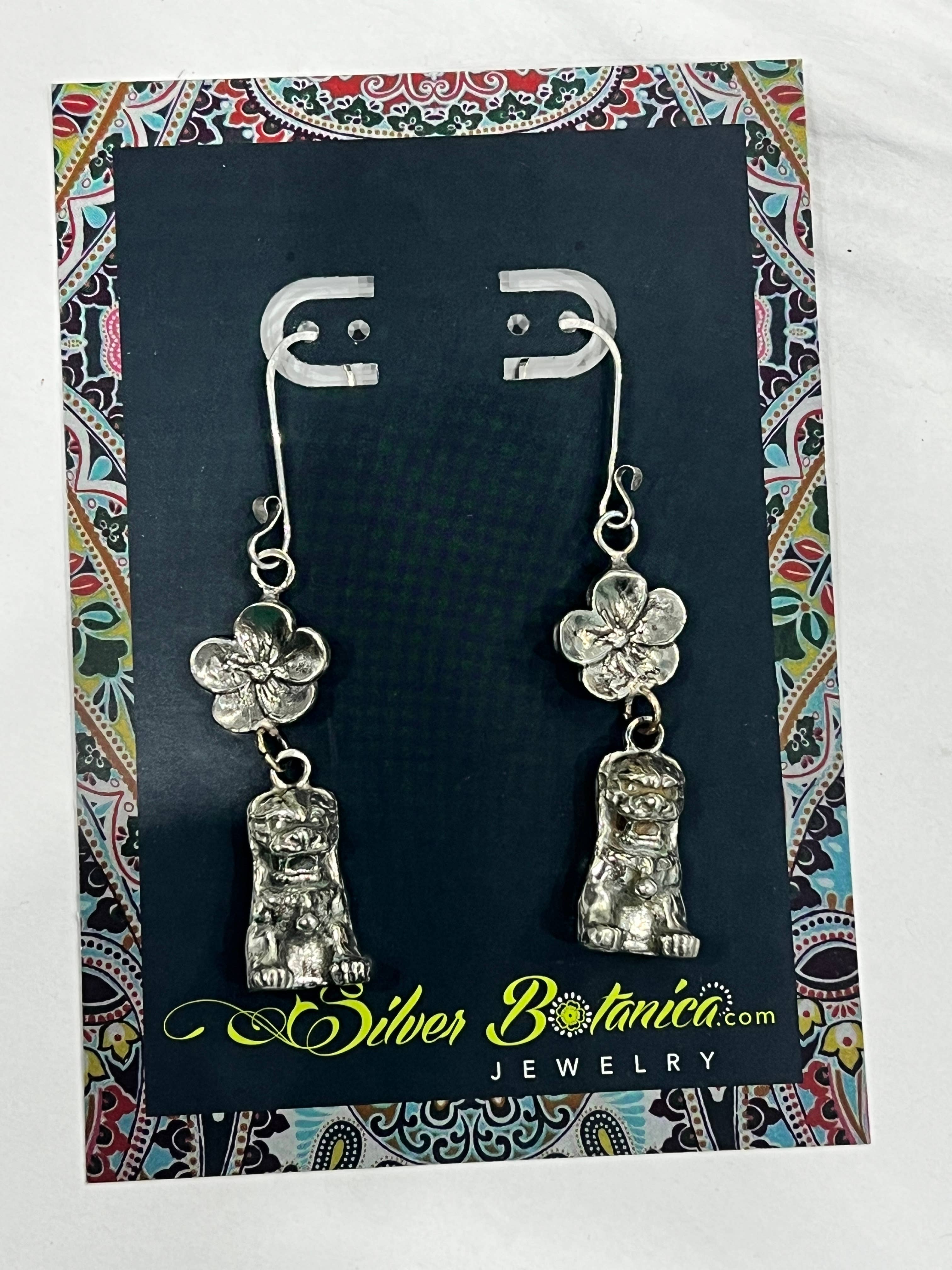 Hi Octane | SilverBotanica - Wholesale Dangle Earrings - Foo Dog & Blossom Chinoiserie Earrings 5