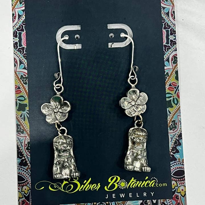 Hi Octane | SilverBotanica - Wholesale Dangle Earrings - Foo Dog & Blossom Chinoiserie Earrings 5