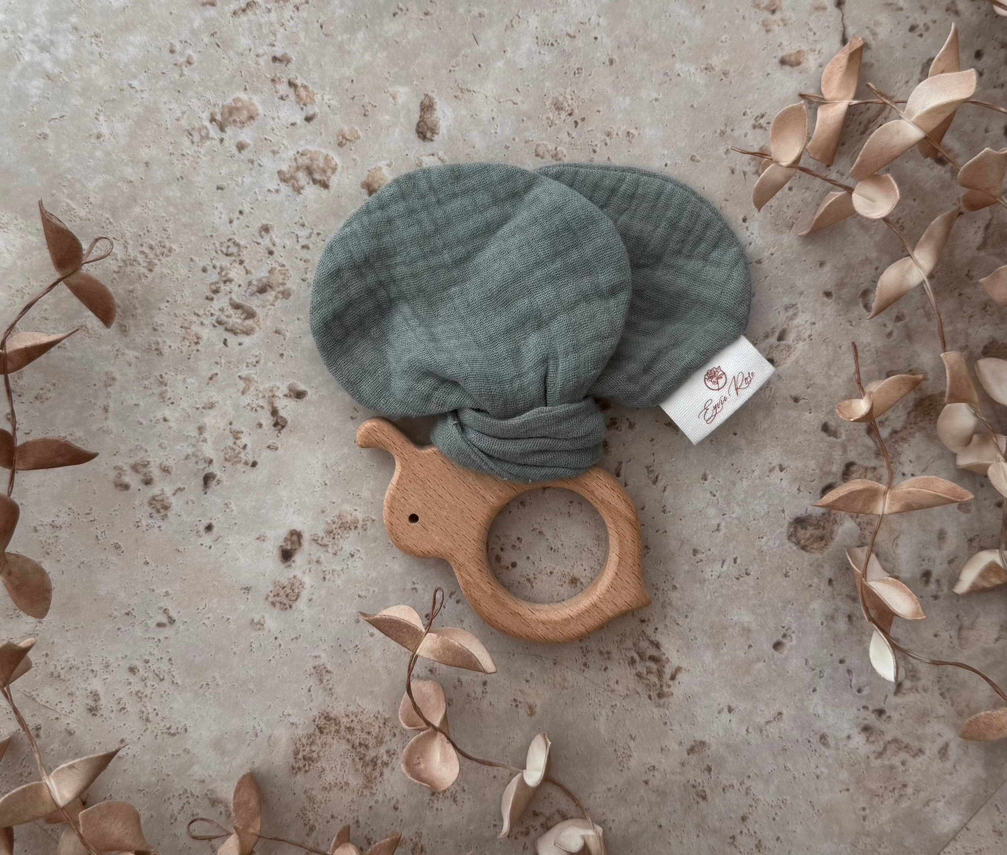 Eyvie Rose - Vente Anneau de dentition sans clip – bébé - Anneau de dentition papillon – 100 % coton et bois de hêtre4