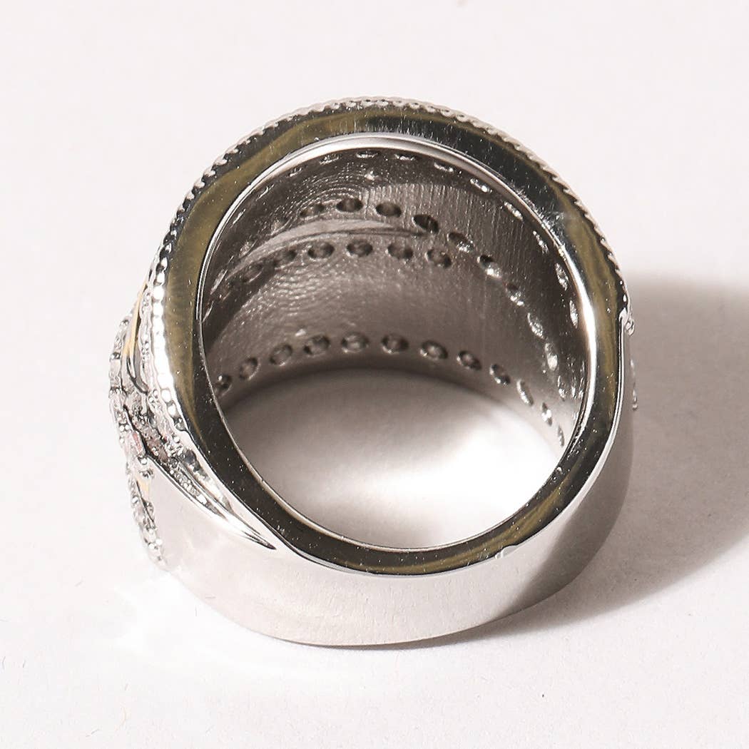 K Bague micro pavée en zircone cubique multicouche bicolore  en vente sur Faire3