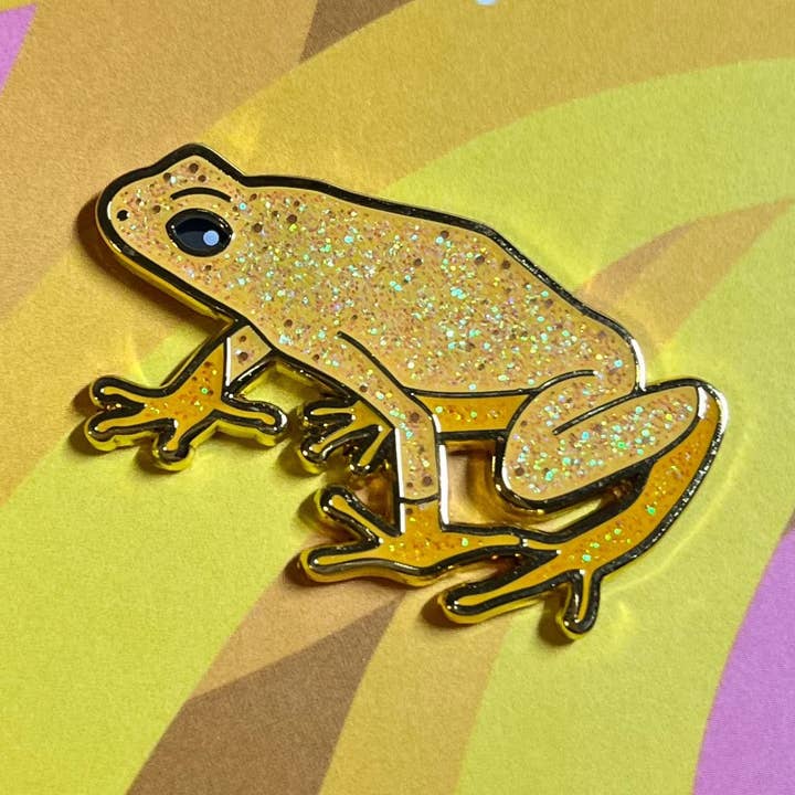 Spilla in smalto a forma di rana con banana e glitter! per la vendita all'ingrosso da parte di Heartel Design