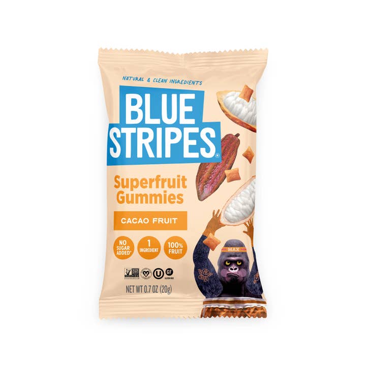 Blue Stripes - Wholesale Fruit Snacks - Superfruit Gummies - Cacao Fruit (Single Serve)