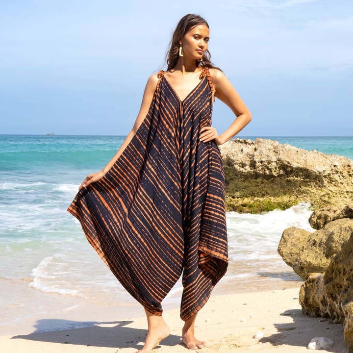 Romper In Orange & Black Tie Dye - SALE for wholesale by Suzie Blue Canada