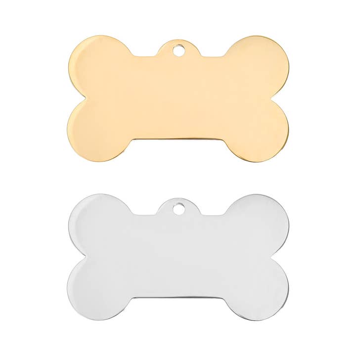 18K Gold PVD Stainless Steel Dog Bone Pet Tag / PDL0130 for wholesale by WJW